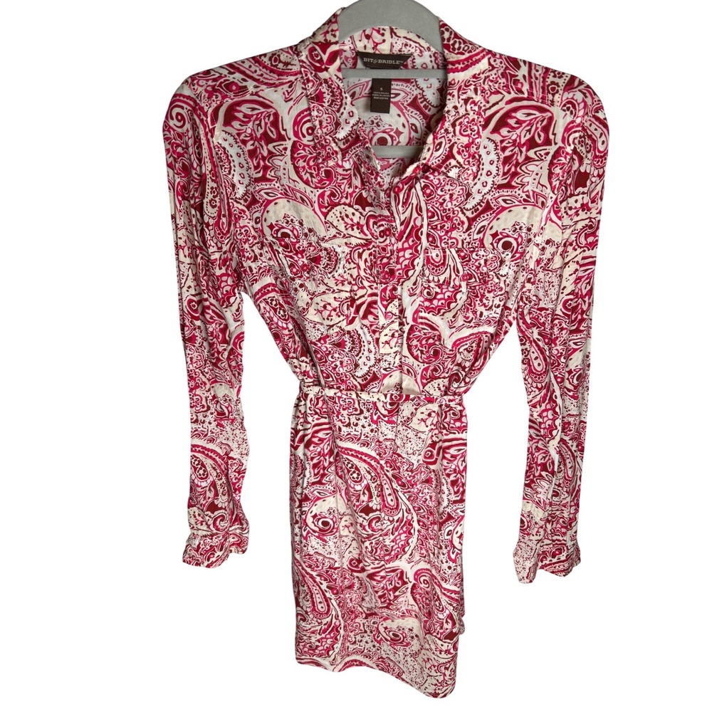 BIT & BRIDLE Womens Shirt Dress Paisley Button Down Long Sleeve‎ Pink Size S Top